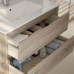 Cosyneo Meuble sous vasque seul, 3 tiroirs, 100cm, simple vasque - hibernian (bois blanchi) - TIRIS* Meuble Sous Lavabo