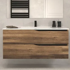 Cosyneo Meuble sous vasque seul, 2 tiroirs, 120cm, simple vasque - tabaco (chêne foncé) - LUNA* Meuble Sous Lavabo