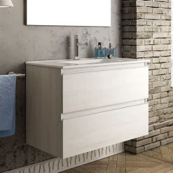 Cosyneo Meuble sous vasque seul, 2 tiroirs, 70cm, simple vasque - hibernian (bois blanchi) - BALEA* Meuble Sous Lavabo