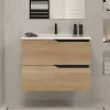 Cosyneo Meuble sous vasque seul, 2 tiroirs, 60cm, simple vasque - madera miel (chêne clair) - LUNA* Meuble Sous Lavabo