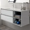 Cosyneo Meuble sous vasque seul, 2 tiroirs et 2 niches, 120cm, vasque déportée à gauche - hibernian (bois blanchi) - OLYMPE* Meuble Sous Lavabo