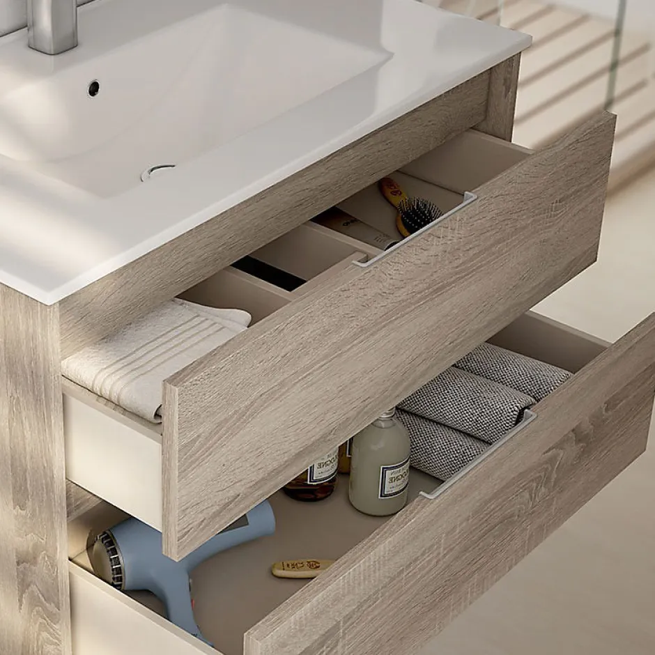 Cosyneo Meuble sous vasque seul, 3 tiroirs, 100cm, simple vasque - ciment (gris) - TIRIS* Meuble Sous Lavabo