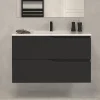 Cosyneo Meuble sous vasque seul, 2 tiroirs, 90cm, simple vasque - noir - LUNA