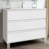 Cosyneo Meuble sous vasque seul, 3 tiroirs, 100cm, simple vasque - blanc laqué - TIRIS* Meuble Sous Lavabo