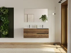 Cosyneo Meuble sous vasque seul, 2 tiroirs, 120cm, double vasque - tabaco (chêne foncé) - LUNA* Meuble Sous Lavabo