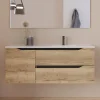 Cosyneo Meuble sous vasque seul, 2 tiroirs et 1 porte, 120cm, vasque déportée droite - madera miel (bois clair) - ZARZA