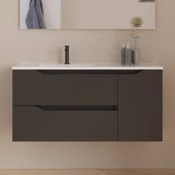 Cosyneo Meuble sous vasque seul, 2 tiroirs et 1 porte, 100cm, vasque déportée gauche - noir - ZARZA