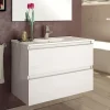 Cosyneo Meuble sous vasque seul, 2 tiroirs, 100cm, simple vasque - blanc laqué - BALEA* Meuble Sous Lavabo