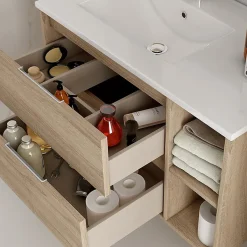 Cosyneo Meuble sous vasque seul, 2 tiroirs et 2 niches, 120cm, vasque déportée à gauche - ciment (gris) - OLYMPE* Meuble Sous Lavabo