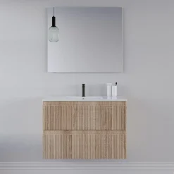 Cosyneo Meuble sous vasque seul, 2 tiroirs, 80cm, simple vasque - cambrian (chêne clair) - RIBERA* Meuble Sous Lavabo