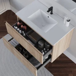 Cosyneo Meuble sous vasque seul, 2 tiroirs, 80cm, simple vasque - cambrian (chêne clair) - RIBERA* Meuble Sous Lavabo