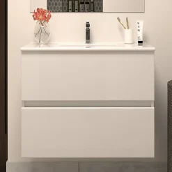 Cosyneo Meuble sous vasque seul, 2 tiroirs, 60cm, simple vasque - blanc brillant - IDA* Meuble Sous Lavabo