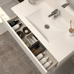 Cosyneo Meuble sous vasque seul, 2 tiroirs, 60cm, simple vasque - blanc brillant - IDA* Meuble Sous Lavabo