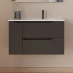 Cosyneo Meuble sous vasque seul, 2 tiroirs et 1 porte, 80cm, vasque déportée droite - noir - ZARZA
