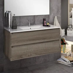 Cosyneo Meuble sous vasque seul, 2 tiroirs, 80cm, simple vasque - britannia (chêne foncé) - IRIS* Meuble Sous Lavabo