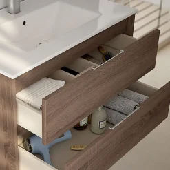 Cosyneo Meuble sous vasque seul, 2 tiroirs, 80cm, simple vasque - britannia (chêne foncé) - IRIS* Meuble Sous Lavabo