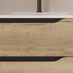 Cosyneo Meuble sous vasque seul, 2 tiroirs et 1 porte, 80cm, vasque déportée droite - madera miel (bois clair) - ZARZA* Meuble Sous Lavabo