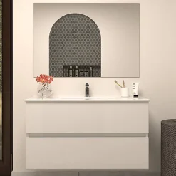 Cosyneo Meuble sous vasque seul, 2 tiroirs, 100cm, simple vasque - blanc brillant - IDA