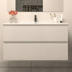 Cosyneo Meuble sous vasque seul, 2 tiroirs, 100cm, simple vasque - blanc brillant - IDA