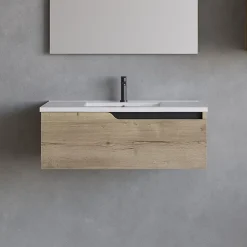 Cosyneo Meuble sous vasque seul, 1 tiroir, 80cm, simple vasque - madera miel (chêne clair) - CADIX