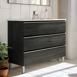 Cosyneo Meuble sous vasque seul, 3 tiroirs, 80cm, simple vasque - ebony (bois noir) - PALMA