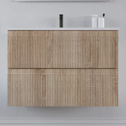 Cosyneo Meuble sous vasque seul, 2 tiroirs, 60cm, simple vasque - cambrian (chêne clair) - RIBERA* Meuble Sous Lavabo