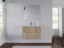 Cosyneo Meuble sous vasque seul, 2 tiroirs, 60cm, simple vasque - cambrian (chêne clair) - RIBERA* Meuble Sous Lavabo
