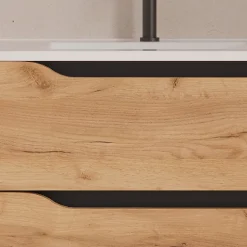 Cosyneo Meuble sous vasque seul, 2 tiroirs et 1 porte, 100cm, vasque déportée gauche - roble (bois clair) - ZARZA