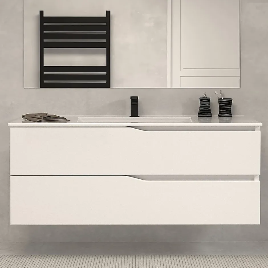 Cosyneo Meuble sous vasque seul, 2 tiroirs, 120cm, simple vasque - blanc mat - LUNA