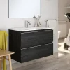 Cosyneo Meuble sous vasque seul, 2 tiroirs, 100cm, simple vasque - ebony (bois noir) - BALEA* Meuble Sous Lavabo