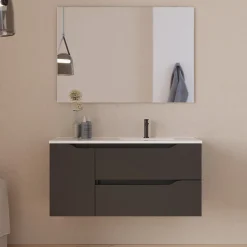 Cosyneo Meuble sous vasque seul, 2 tiroirs et 1 porte, 120cm, vasque déportée droite - noir - ZARZA