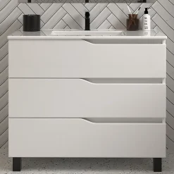 Cosyneo Meuble sous vasque seul, 3 tiroirs, 70cm, simple vasque - blanc mat - MATA* Meuble Sous Lavabo