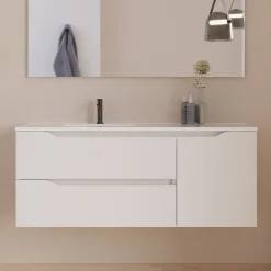 Cosyneo Meuble sous vasque seul, 2 tiroirs et 1 porte, 120cm, vasque déportée gauche - blanc mat - ZARZA