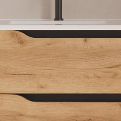 Cosyneo Meuble sous vasque seul, 2 tiroirs et 1 porte, 80cm, vasque déportée gauche - roble (bois clair) - ZARZA* Meuble Sous Lavabo