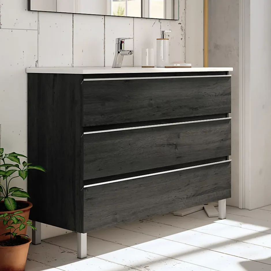 Cosyneo Meuble sous vasque seul, 3 tiroirs, 60cm, simple vasque - ebony (bois noir) - PALMA