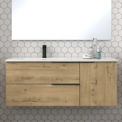 Cosyneo Meuble sous vasque seul, 2 tiroirs et 1 porte, 100cm, vasque déportée à gauche, roble (chêne clair) - KING* Meuble Sous Lavabo
