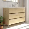 Cosyneo Meuble sous vasque seul, 3 tiroirs, 70cm, simple vasque - bambou (chêne clair) - PALMA* Meuble Sous Lavabo