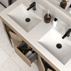 Cosyneo Meuble sous vasque seul, 2 tiroirs et 4 portes, 120cm, simple vasque - cambrian (chêne clair) - HARO