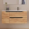 Cosyneo Meuble sous vasque seul, 2 tiroirs et 1 porte, 100cm, vasque déportée droite - roble (bois clair) - ZARZA* Meuble Sous Lavabo