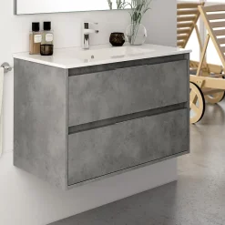 Cosyneo Meuble sous vasque seul, 2 tiroirs, 100cm, simple vasque - ciment (gris) - IRIS