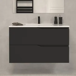 Cosyneo Meuble sous vasque seul, 2 tiroirs, 80cm, simple vasque - noir - LUNA* Meuble Sous Lavabo