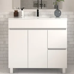 Cosyneo Meuble sous vasque seul, 2 tiroirs et 2 portes, 80cm, simple vasque - blanc brillant - HARO* Meuble Sous Lavabo