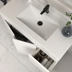 Cosyneo Meuble sous vasque seul, 2 tiroirs et 2 portes, 80cm, simple vasque - blanc brillant - HARO* Meuble Sous Lavabo