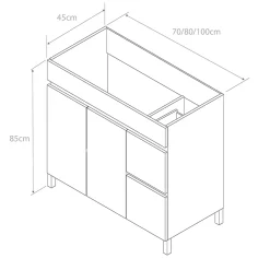 Cosyneo Meuble sous vasque seul, 2 tiroirs et 2 portes, 80cm, simple vasque - blanc brillant - HARO* Meuble Sous Lavabo