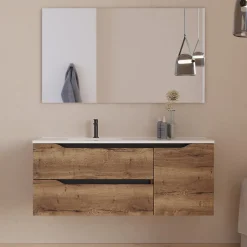 Cosyneo Meuble sous vasque seul, 2 tiroirs et 1 porte, 120cm, vasque déportée gauche - tabaco (bois foncé) - ZARZA