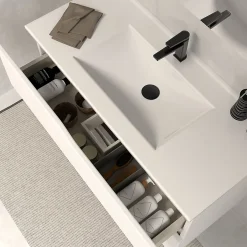 Cosyneo Meuble sous vasque seul, 2 tiroirs, 90cm, simple vasque - blanc mat - LUNA* Meuble Sous Lavabo