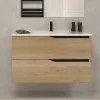 Cosyneo Meuble sous vasque seul, 2 tiroirs, 80cm, simple vasque - madera miel (chêne clair) - LUNA