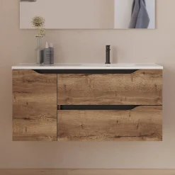 Cosyneo Meuble sous vasque seul, 2 tiroirs et 1 porte, 100cm, vasque déportée droite - tabaco (bois foncé) - ZARZA* Meuble Sous Lavabo