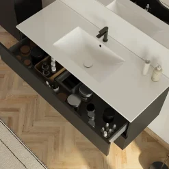 Cosyneo Meuble sous vasque seul, 2 tiroirs, 120cm, simple vasque - noir - LUNA* Meuble Sous Lavabo