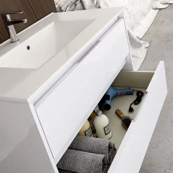 Cosyneo Meuble sous vasque seul, 2 tiroirs, 100cm, simple vasque - blanc laqué - IRIS* Meuble Sous Lavabo